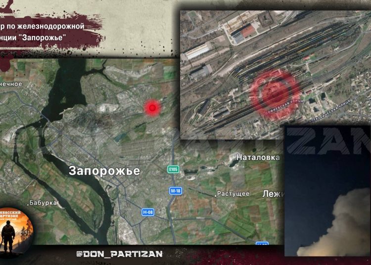 ВС РФ ударили «Геранями» по военному поезду ВСУ в Запорожье ВС РФ ударили «Геранями» по военному поезду ВСУ в Запорожье