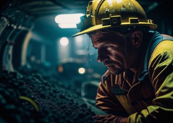 Шахтёр добывает уголь