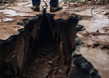 Дончане жалуются на пятиметровый овраг во дворе многоэтажки