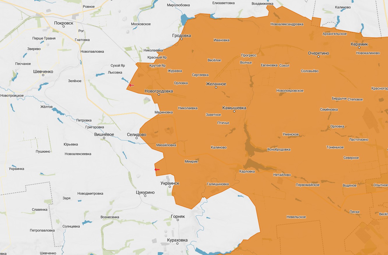 Российские войска перерезали дорогу Селидово-Украинск, карта боевых действий