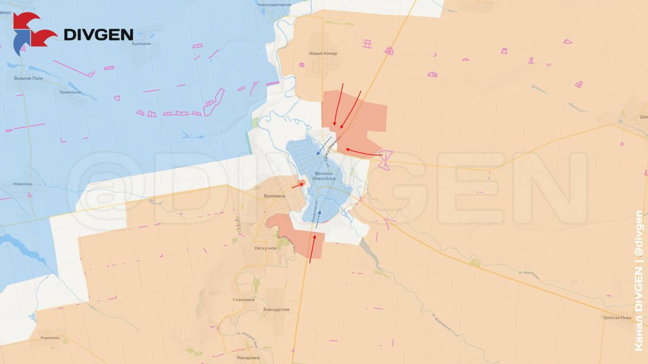 ВСУ начали отступать из Великой Новосёлки, карта боевых действий