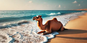 Верблюд на пляже: необычное видео покорило интернет Верблюд на пляже: необычное видео покорило интернет