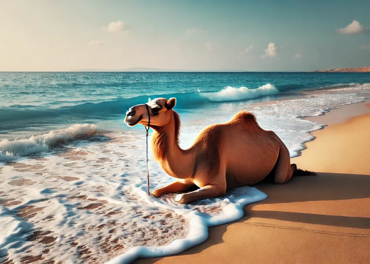 Верблюд на пляже: необычное видео покорило интернет Верблюд на пляже: необычное видео покорило интернет