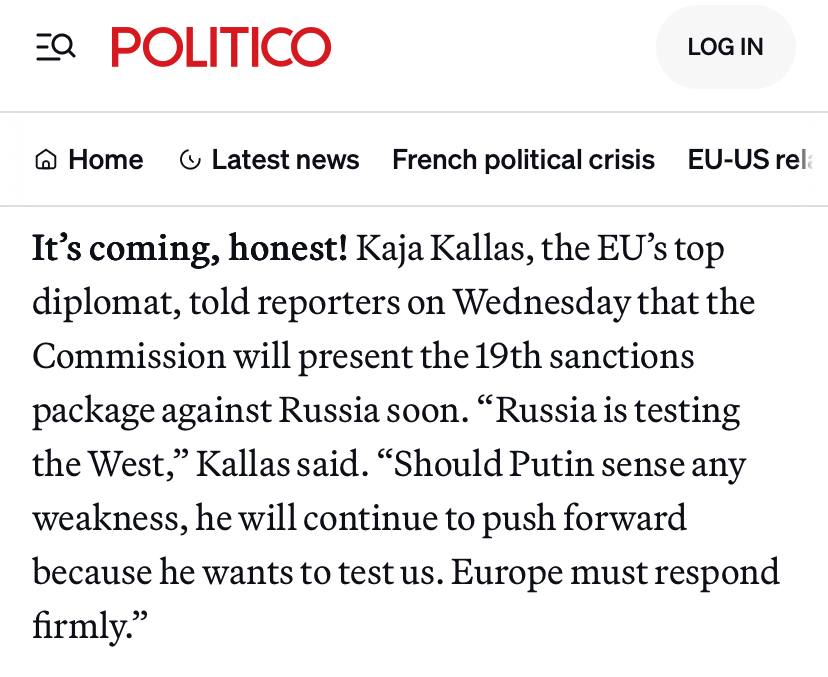 Politico: Каю Каллас критикуют в Брюсселе за ее позицию по России