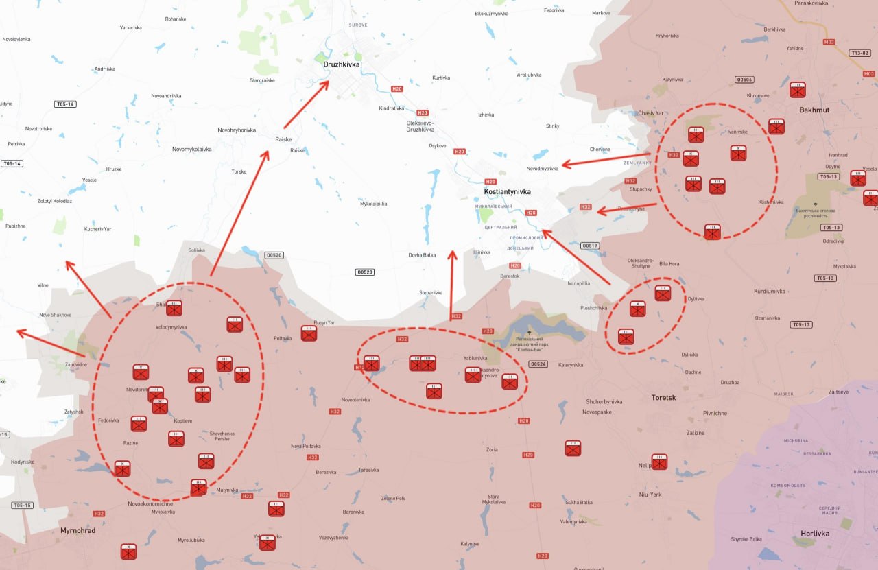 ВС РФ прорвались к ж/д вокзалу в центре Константиновки и готовят наступление на Краматорск. Карта СВО на утро 20 апреля