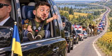 15 машин и реанимобиль в хвосте: Гигантский кортеж Зеленского заметили на Западной Украине